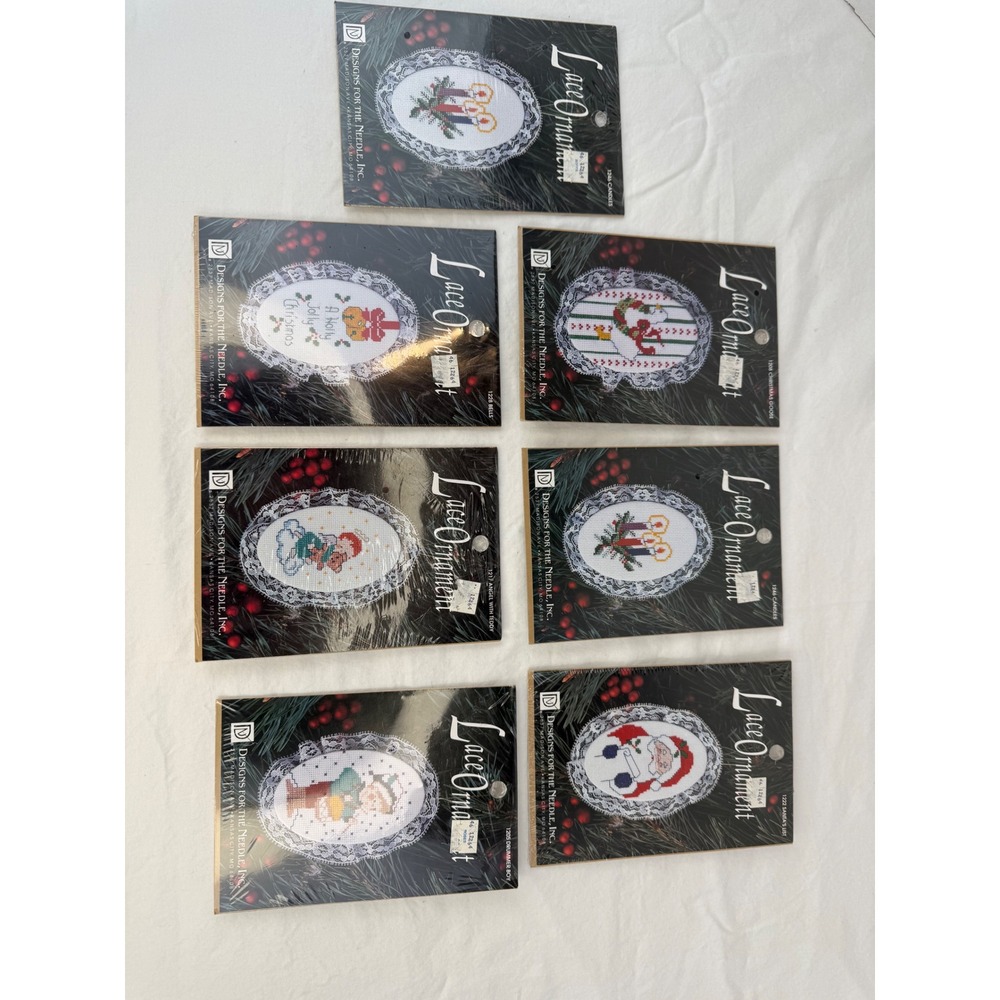 Lot of 7 Designs for the Needle Vintage Christmas Lace Ornament Cross Stitch